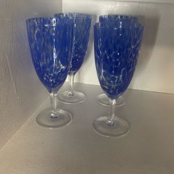 Art Glass Royal Blue Confetti Glass Wine Glasses