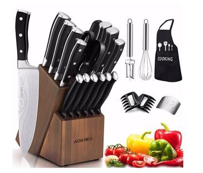 BRAND NEW 21-pieces German kitchen knife set with wooden block stainless steel