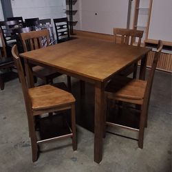 High Dining Set 5pcs Color Dark Walnut 