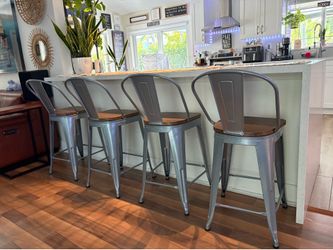 Set of 4 Swivel Industrial Counter Stools – 24” Wood Seat