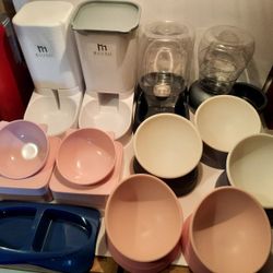 Lot Pet food and water bowls-variety sizes and styles.