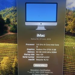 iMac 5k 2019 i9 8core 64gb memory 