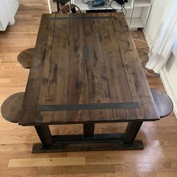 FINAL DROP!!! Vintage Heavy Duty World Market Galvin Cafeteria Wooden Table Dining set with Extra Stools