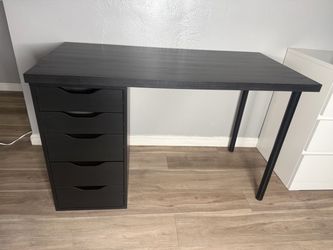 Black Desk with 5-Drawer Storage Unit