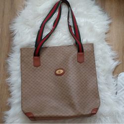 Authentic Vintage Gucci GG Monogram Micro Guccissima Sherry Web Shopper Tote Bag
