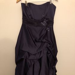 David’s Bridal Formal Strapless Purple Long Satin Gown Prom Dress Embellished Bodice Size 12