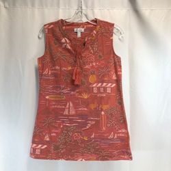 Denim & Co. Printed Perfect Jersey Tank with Tassle Trim