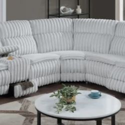 Brand New Light Grey Super Plush Corduroy Reclining Sectional Sofa