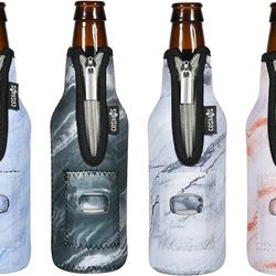 4 Pcs Beer Bottle Sleeves Neoprene Insulator Sleeves Bottle Jackets Sleeves 12 OZ Beverage Bottle Cooler with Built in Bottle Opener