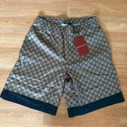 Gg Blue Monogram Shorts 