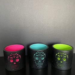 Neon Sugar-Skull Tealight Holders