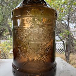 Large Vintage Amber Vase W Embossed Eagle Design 