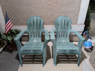 Set of 2 Adirondack Style Plastic Chairs - Aqua/Teal - Great Condition