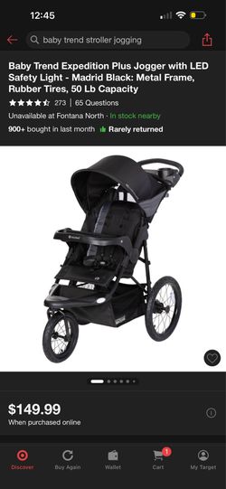 Baby Trend Expedition Plus Jogger with LED Safety Light - Madrid Black: Metal Frame, Rubber Tires, 50 Lb Capacity