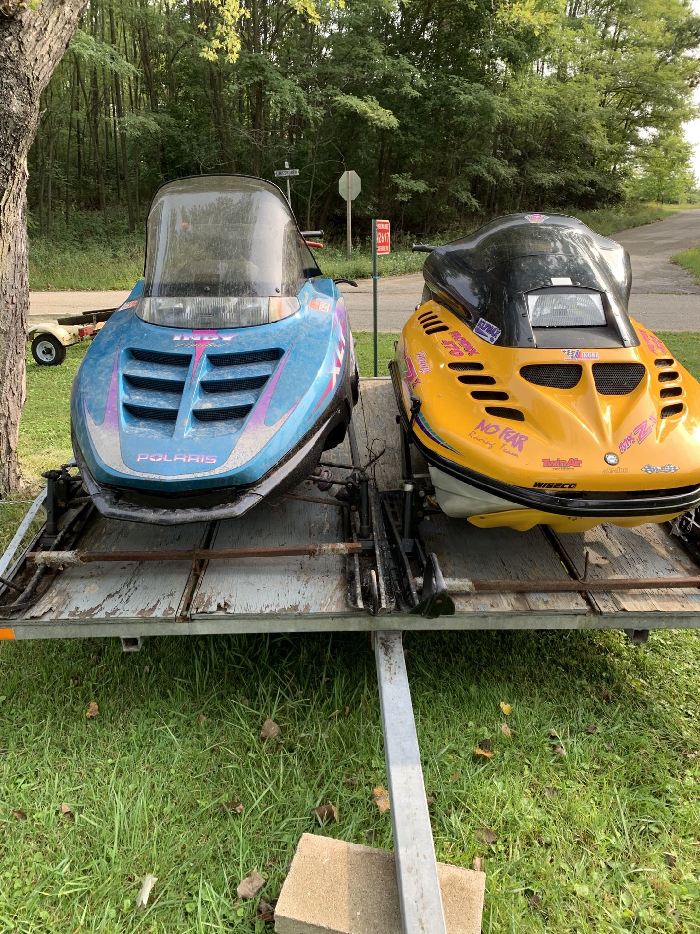Two Snowmobiles and Trailer For Sale