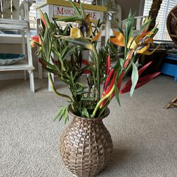 Wicker Ceramic Vase with Bird of Paradise Flowers apprx. 33” Tall