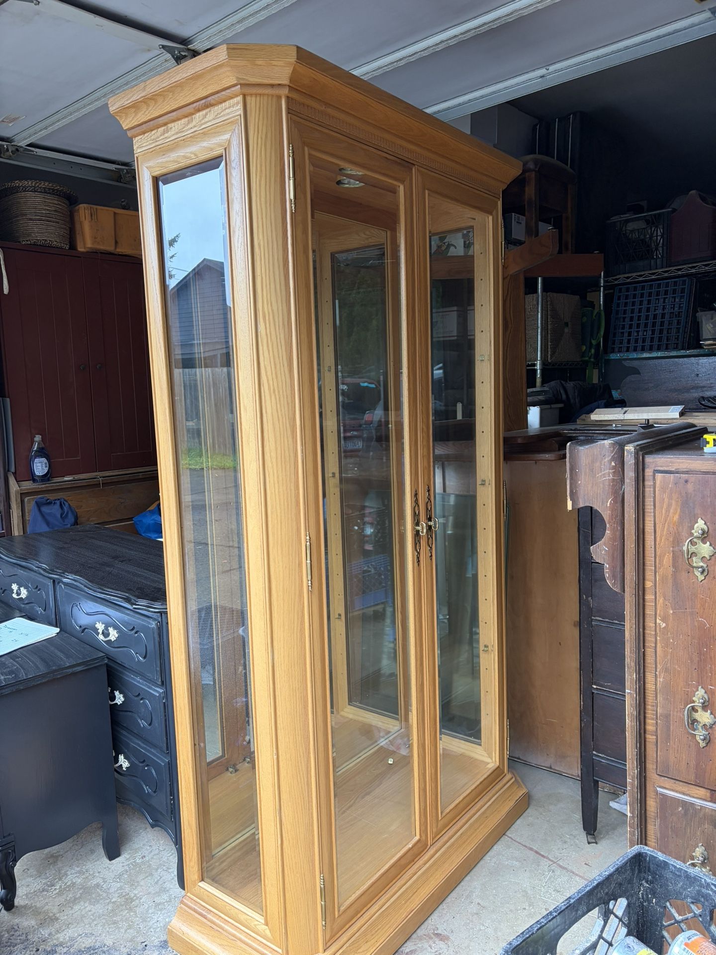 Solid Oak Curio Display Cabinet – Lighted