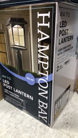 Hampton Bay Solar Outdoor Hand-Painted Sanded Iron Post Lantern with Seedy Glass Shade