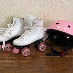 Girls Size 12, Rollerskates And Helmet
