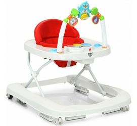 2-in-1 Foldable Baby Walker with Adjustable Heights-Red