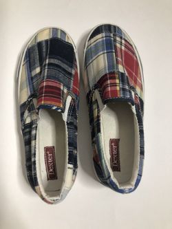 Dexter Multi plaid red/blue children’s shoes size 2 1/2.
