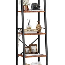 5 Tier Rustic Brown Ladder Shelf Bookcase
