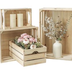 Large Wooden Crates – Unfinished | Set of 4 | 100% Real Wood