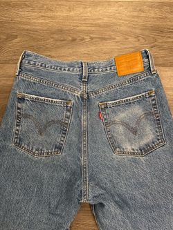 Levi's Ribcage Straight Ankle Jeans - Light Blue Distressed Straight Leg Jeans
