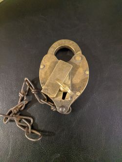 Early railroad brass switch lock and key set