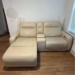 Beige Leather Sectional Couch