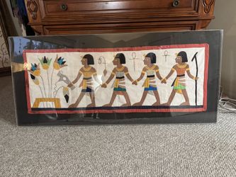 Egyptian Cloth Artwork Enclosed In Plastic Frame