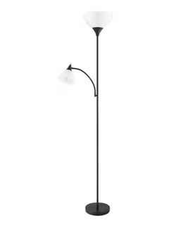 70 in. Black Mother Daughter 2-Light Torchiere Floor Lamp with Plastic Shade