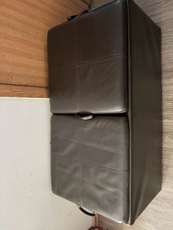 Brown leather storage bench