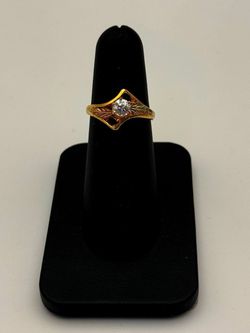 Jewelry 10k solid three tone gold CZ brilliant cut stone 0.5 CTW ring size 7