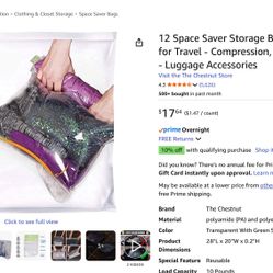 Set Of 12 Compression Bags For Travel Or Storage