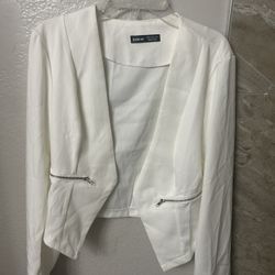 Medium White Blazer Jacket Cardigan 