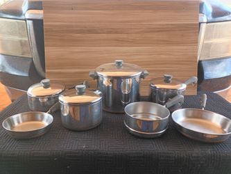 Vintage 11 Piece Revere Ware Copper Bottom Pans With Lids.