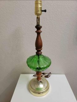 Vintage green globe lamp brass base