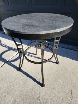 Round Stone Top Metal Base Bistro Table (Two Side Tables One Coffee Table)