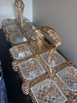 2 Gold Dry Fruit / Candy Serving Trays - Party Set