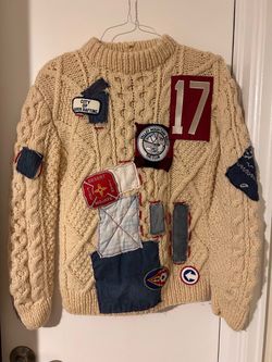 RILEY Vintage 1/1 Patchwork Cable Knit Sweater Unisex MADE IN USA Heavyweight