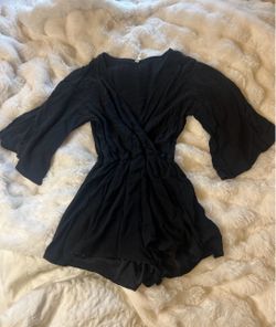 Sage Black Wrap Romper with Bell Sleeves