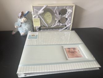 Brand New Baby Complete Scrapbook, Cudlie Baby Keepsake and MudPie Baby Rattle Toy 