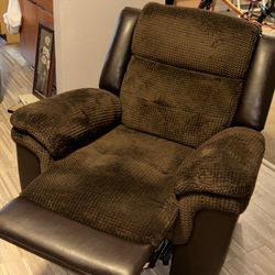 Brown Recliner Leather W/ Brown Cushion