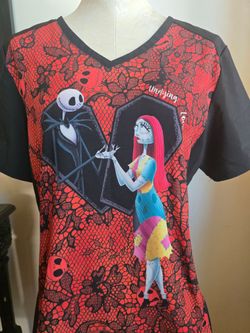 Nightmare Before Christmas Jack Skeleton and Sally. Halloween Graphic Scrub Top