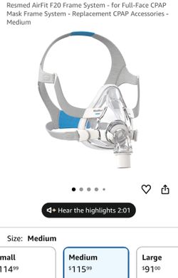 CPAP Full Face Mask Airfit F20 ResMed Size Medium