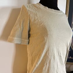 Zara nude, beige, thick T-shirt, ribbed, edge, collar, and sleeve. M