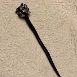 Wooden Handcrafted Beaded Chopstick Hair Pin With Obsidian, Quartz, Jasper, 7”