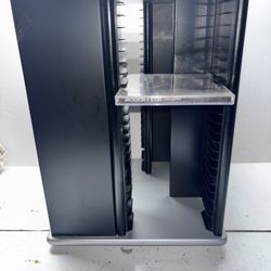 Vintage Wood CD DVD Rotating Media Storage Tower Rack Grey Top Holds 100