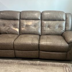 Leather  Tan Three Sitter Sofá With Reclinar Sears